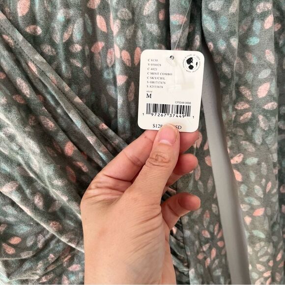 Free People NWT Mint Print Shayla Faux Wrap Maxi Long Sleeve Wrap Dress - Picture 10 of 16